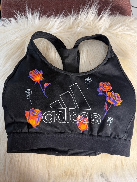 adidas Other - adidas Black Sports Bra with Orange-Purple Rose Print